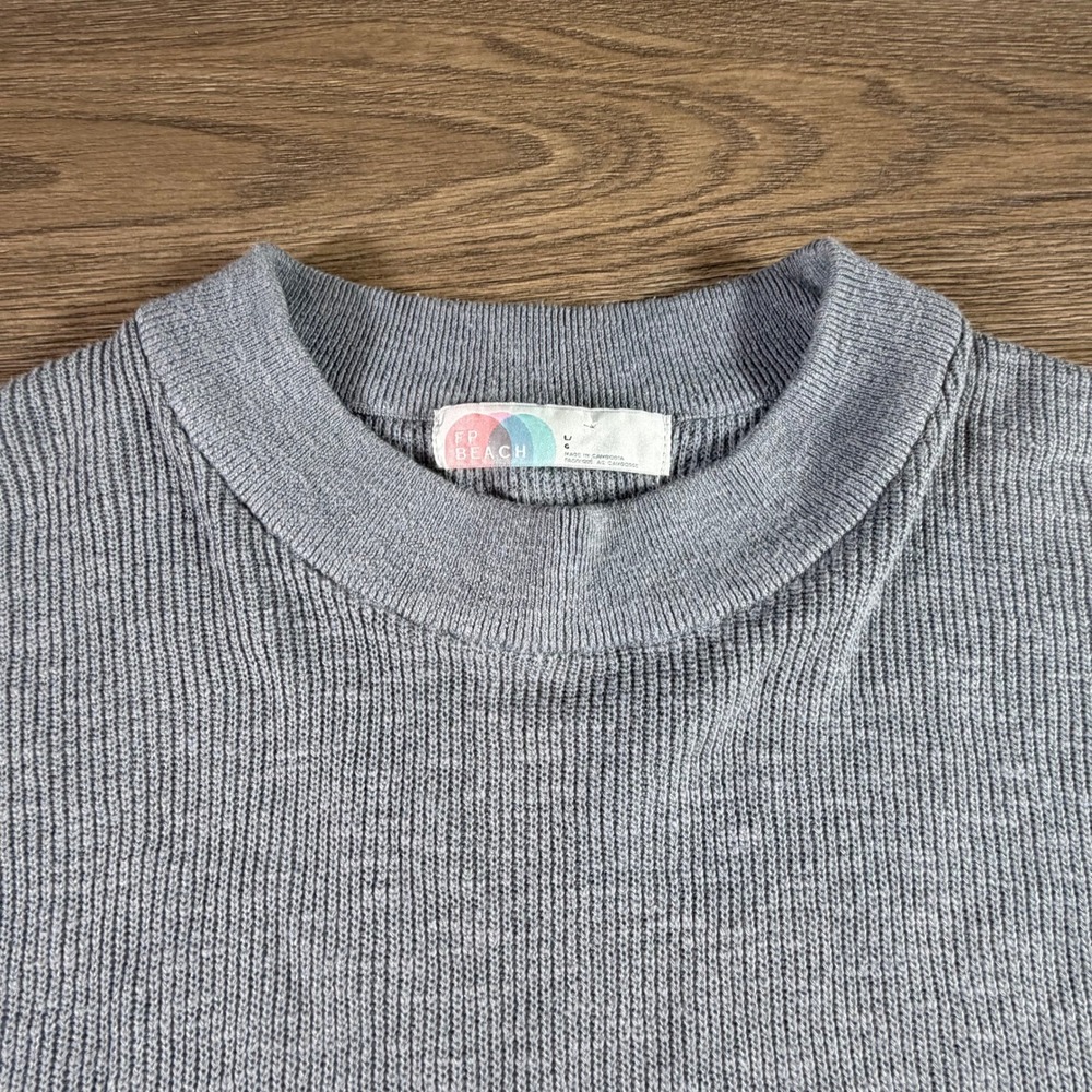 Free People FP beach Malibu Slouchy Oversized Gray Sweater Ribbed Size M Boho - Picture 14 of 16